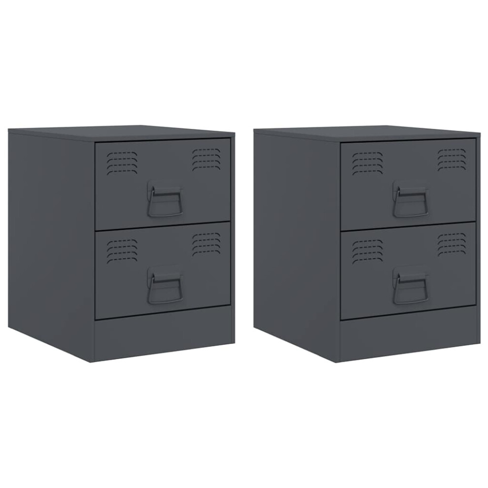 Vidaxl (Anthracite, 2 Pcs) Bedside Cabinet Bedroom Nightstand Side Table Bed Cabinet Pink Steel