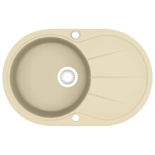vidaXL Granite Kitchen Sink Single Basin Oval Beige Basket Strainer Basin