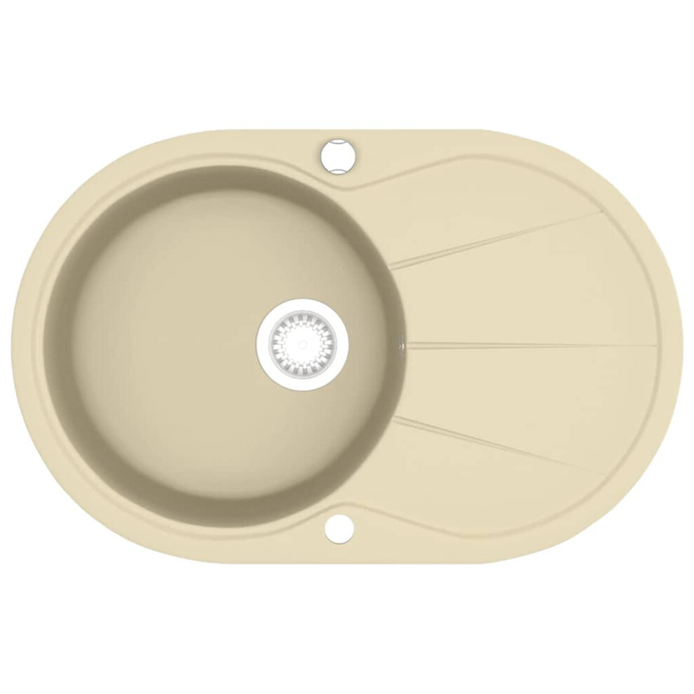 vidaXL Granite Kitchen Sink Single Basin Oval Beige Basket Strainer Basin