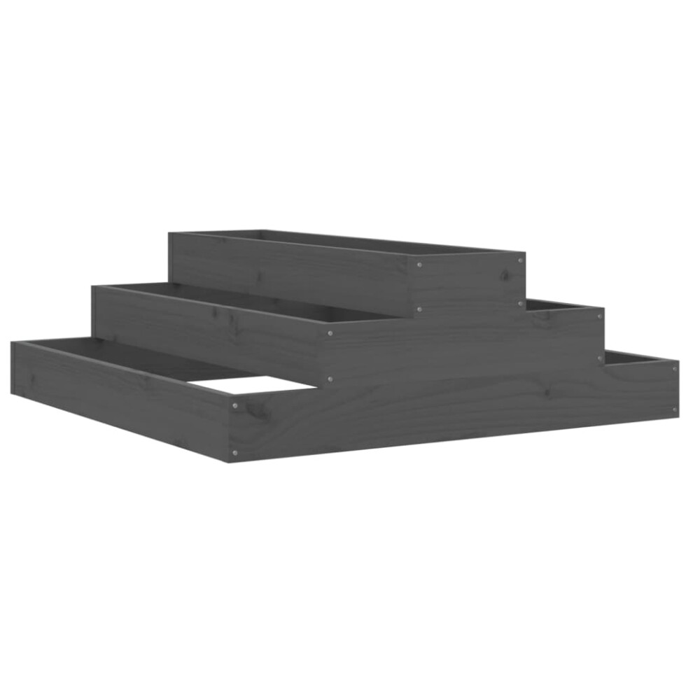 Vidaxl (, 80 X 80 X 27 Cm) Solid Wood Pine Planter Raised Bed Planter Flower Box Wooden Plant Pot Grey