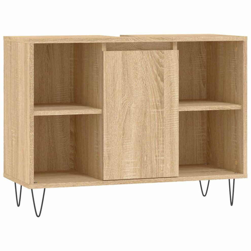 Vidaxl (Sonoma Oak) Bathroom Cabinet Vanity Unit Highboard Cupboard Black Engineered Wood
