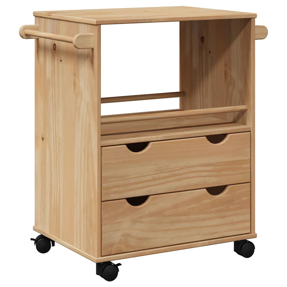 vidaXL Kitchen Trolley Rolling Cart Serving Trolley Bar Cart Solid Wood Pine