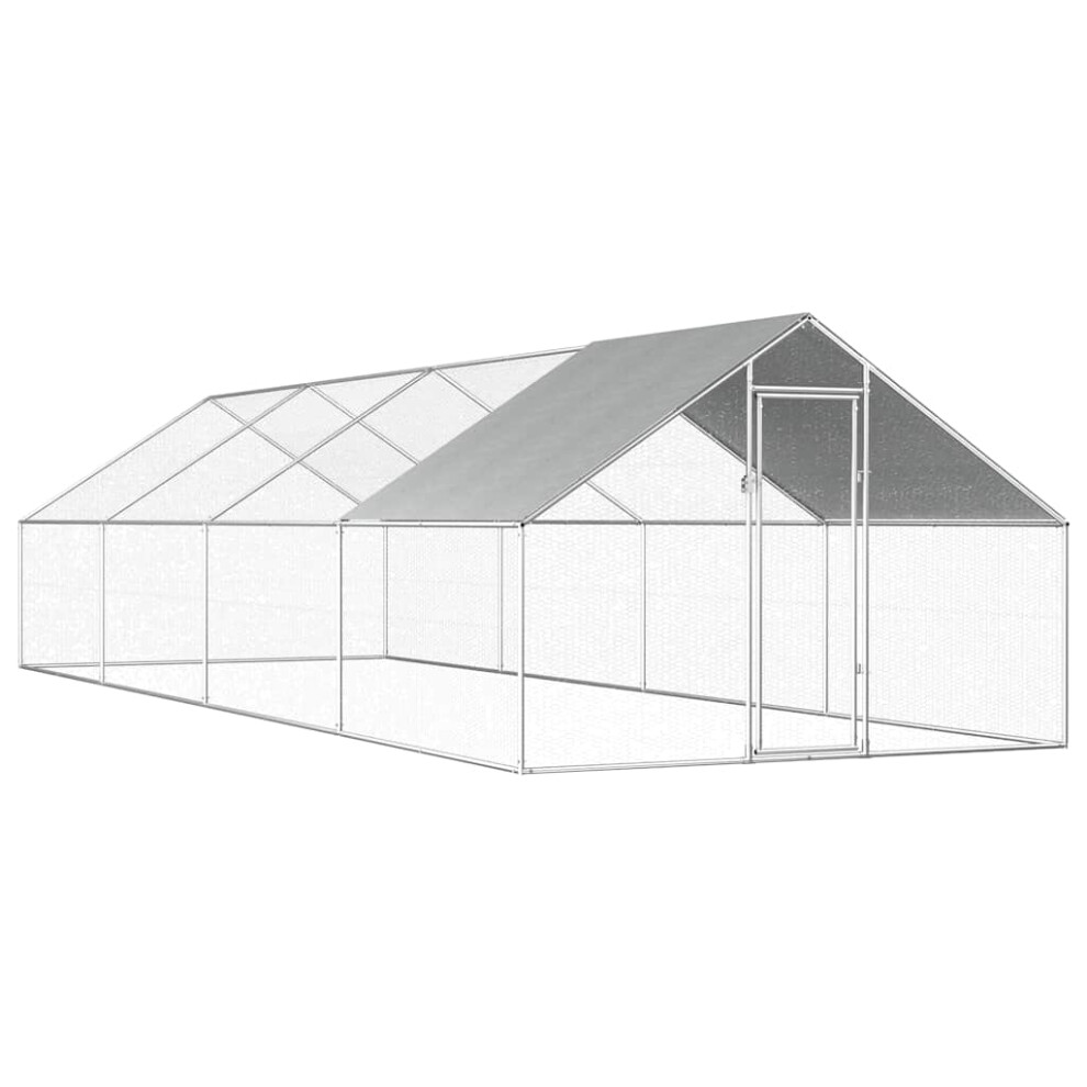 vidaXL Outdoor Chicken Cage 8m Galvanised Steel Silver Frame Grey Roof Coop