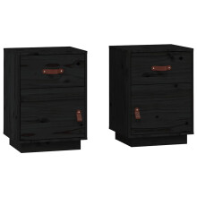 vidaXL 2x Solid Wood Pine Bedside Cabinets Black Wooden Nightstand End Table