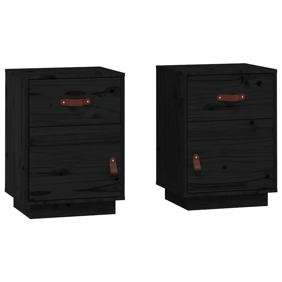 Vidaxl 2X Solid Wood Pine Bedside Cabinets Black Wooden Nightstand End Table