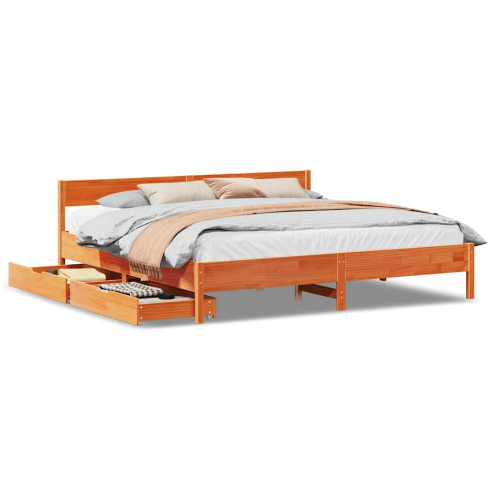 Vidaxl (Wax Brown, 200 X 200 Cm) Bed Frame With Headboard Wax Solid Wood Pine