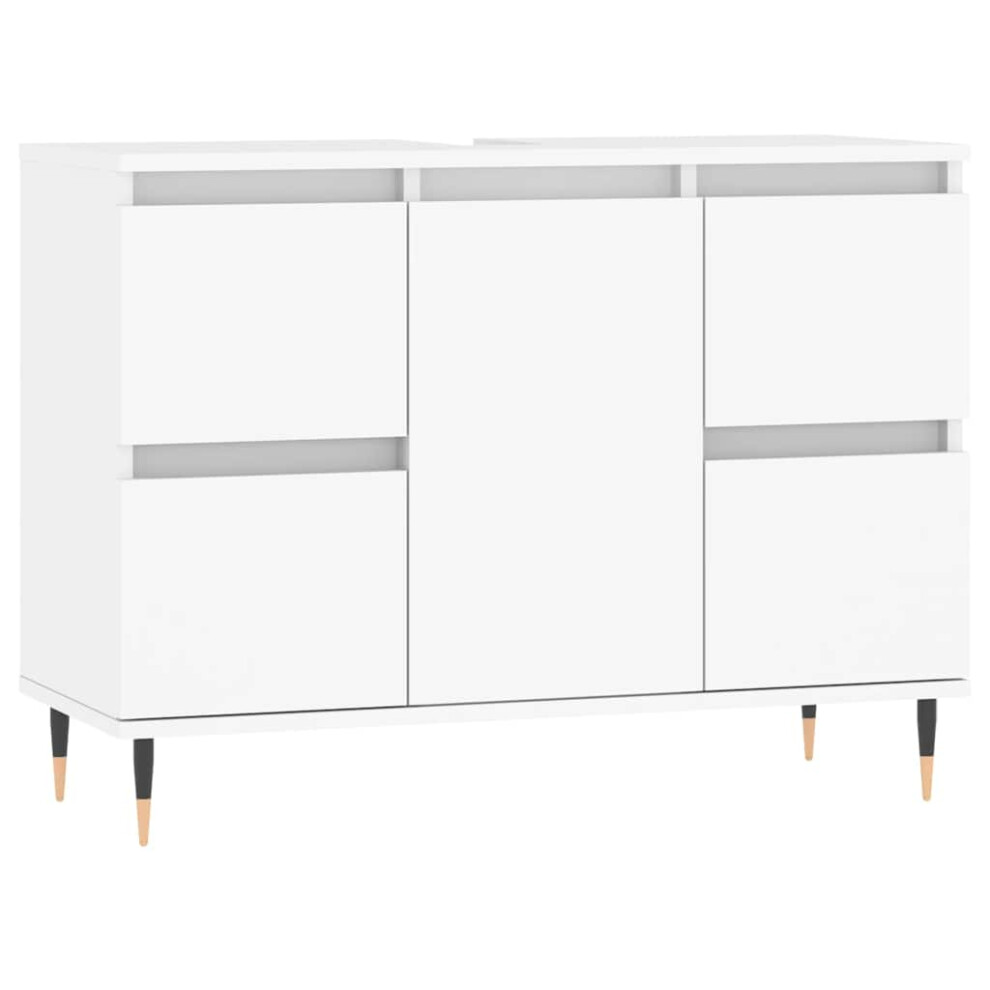 Vidaxl (White) Bathroom Cabinet Vanity Unit Highboard Cupboard White Engineered Wood