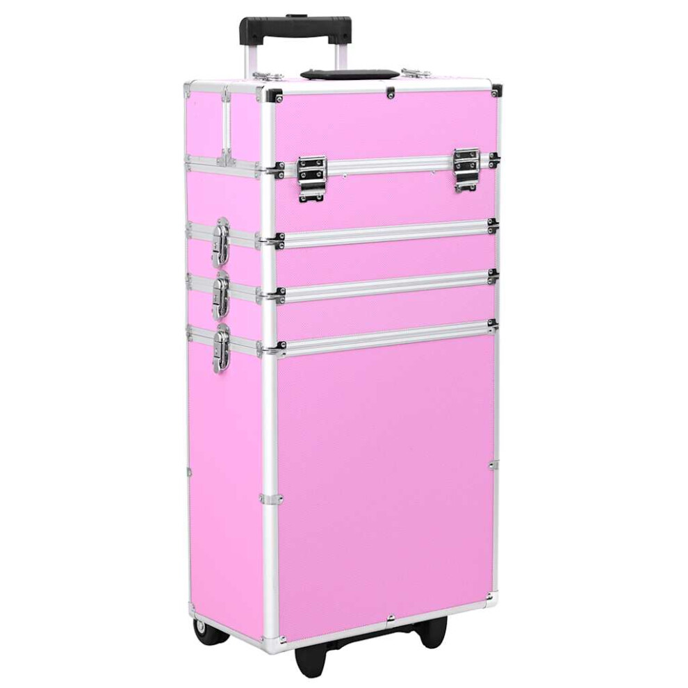 vidaXL Make-up Trolley Aluminium Pink Cosmetics Beauty Suitcase Organiser
