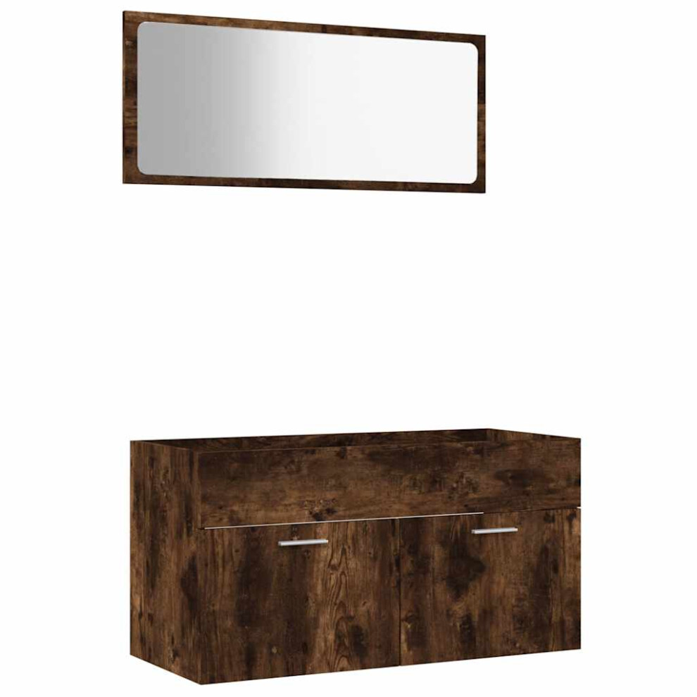 New Vidaxl Bathroom Furniture Set 2 Piece Smoked Oak Engineered Wood Sink Cabinet