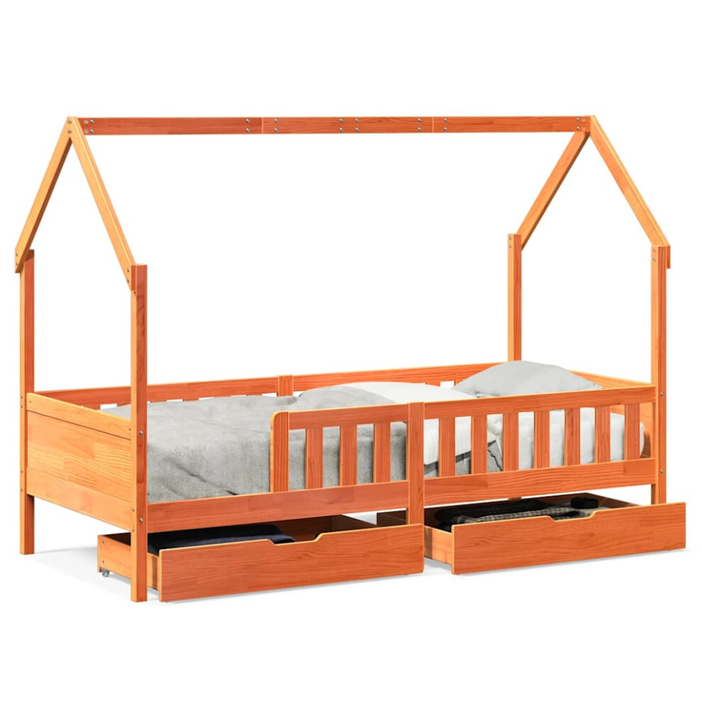 Vidaxl (Wax Brown, 90 X 190 Cm) Kids Bed Frame With Drawers Wooden Bed Solid Wood Pine