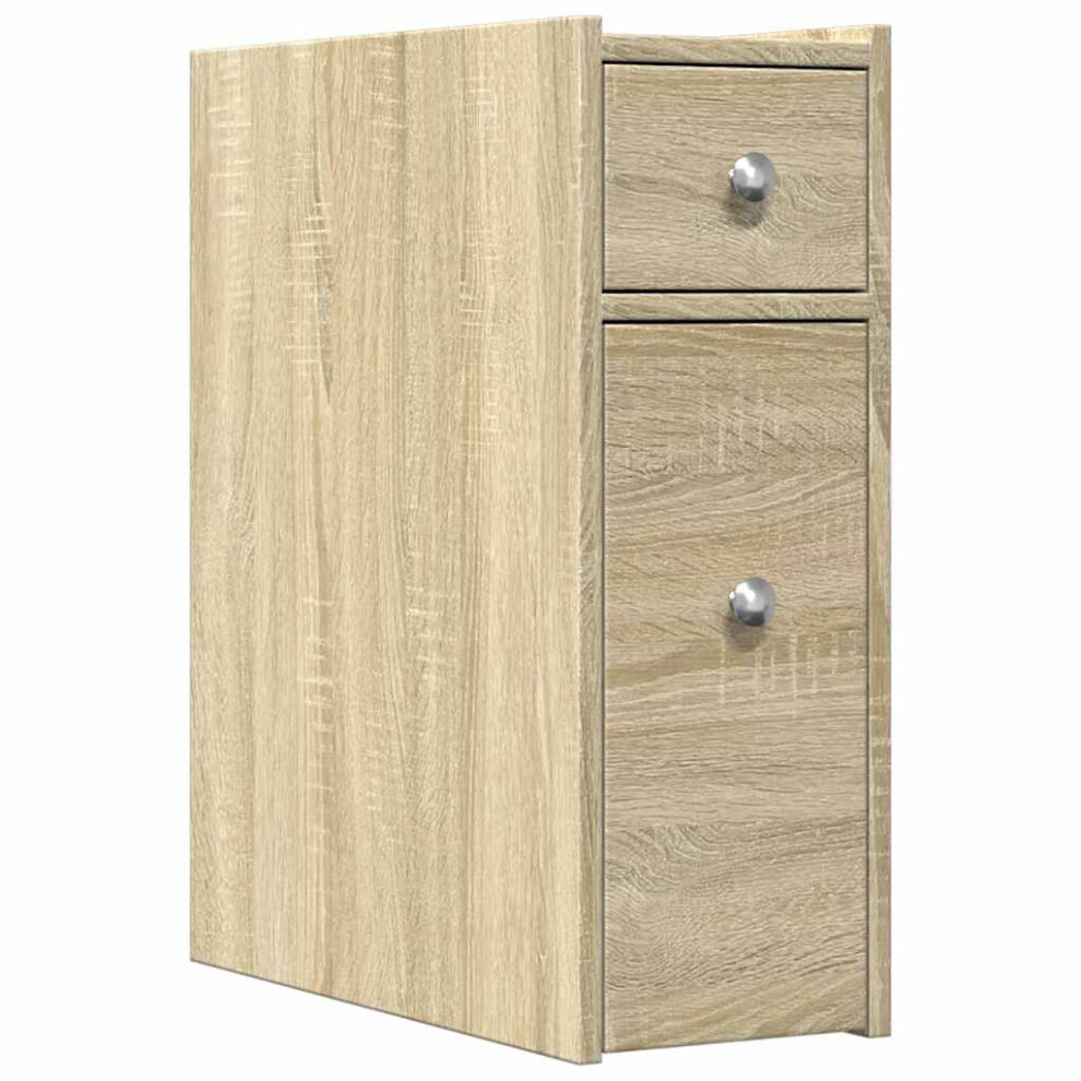 Vidaxl (Sonoma Oak) Narrow Bathroom Cupboard With Wheels Cabinet Engineered Wood