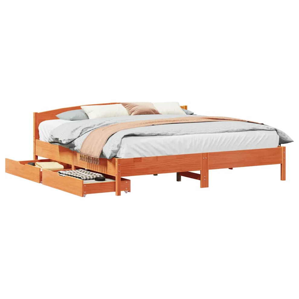 Vidaxl (Wax Brown, 200 X 200 Cm) Bed Frame With Headboard Bed Base Wax Solid Wood Pine