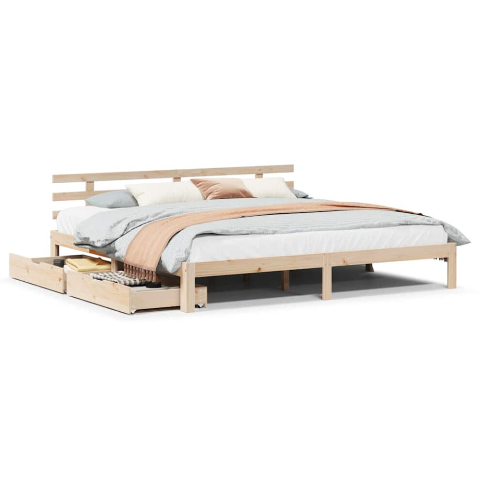 Vidaxl (Natural, 180 X 200 Cm) Bed Frame With Drawers Bed Base Solid Wood Pine