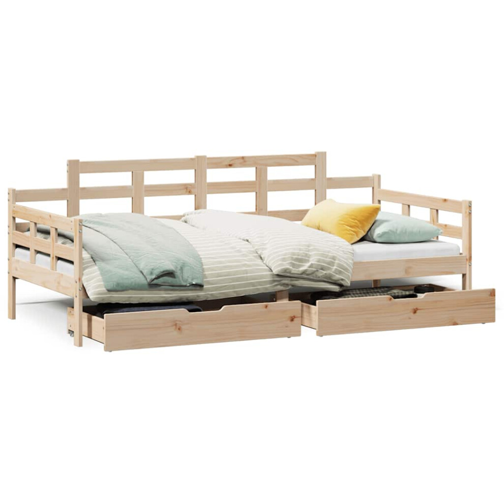 Vidaxl (Natural, 90 X 190 Cm) Daybed With Drawers Sofa Bed Guest Bed Couch Solid Wood Pine