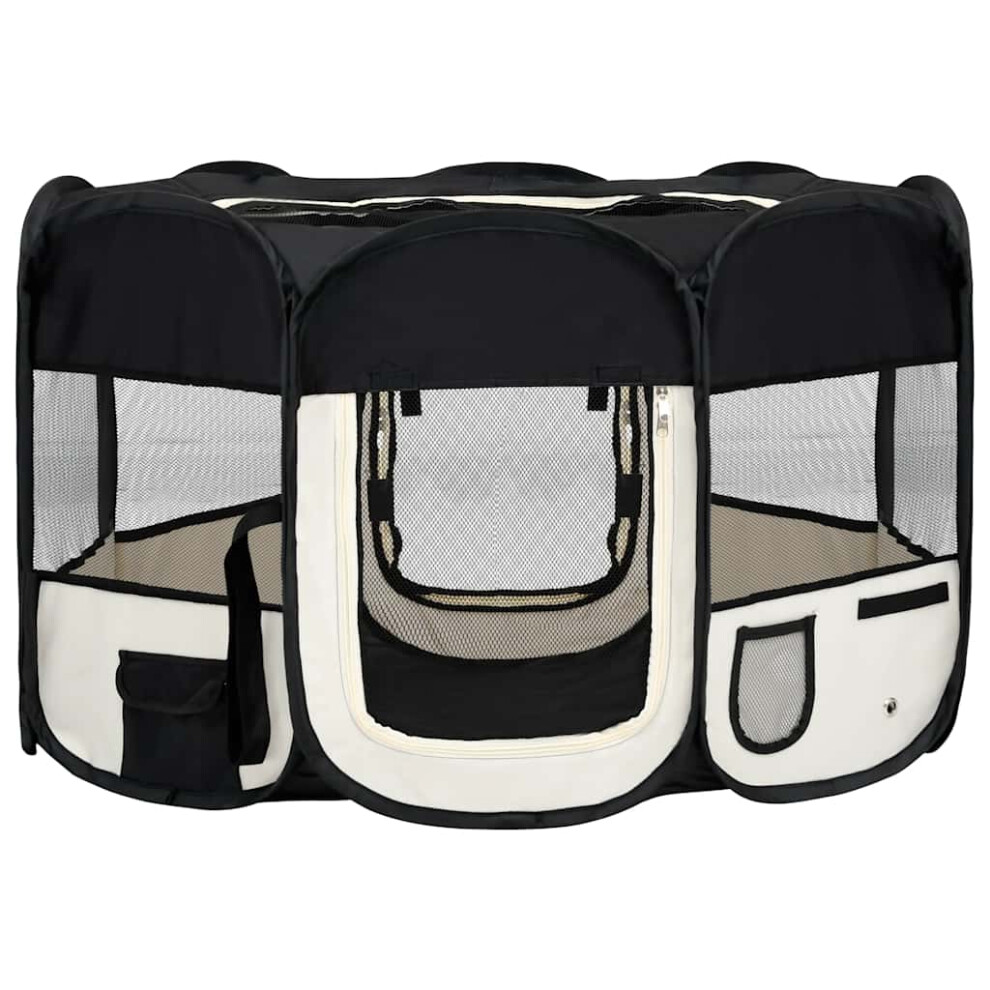 Vidaxl Foldable Dog Playpen With Carrying Bag Black 125X125x61 Cm Pet Run Cage