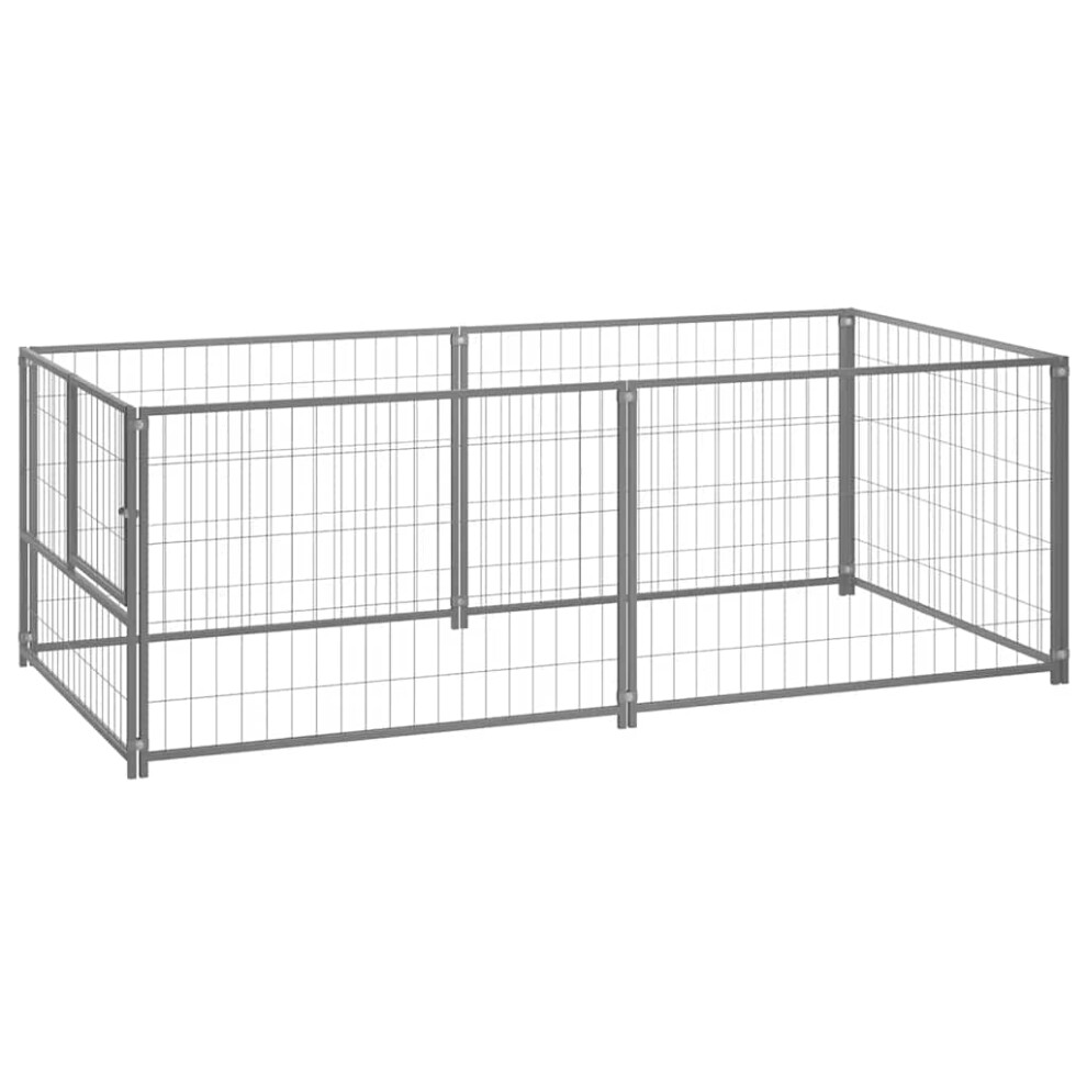 vidaXL Dog Kennel Silver Steel Dog Supplies Outdoor Puppy Enclosure Runs Cage