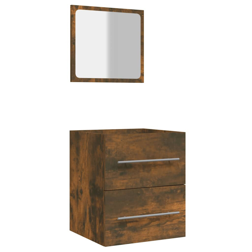 Vidaxl (Smoked Oak) Bathroom Cabinet With Mirror Vanity Unit Sink Cabinet Engineered Wood
