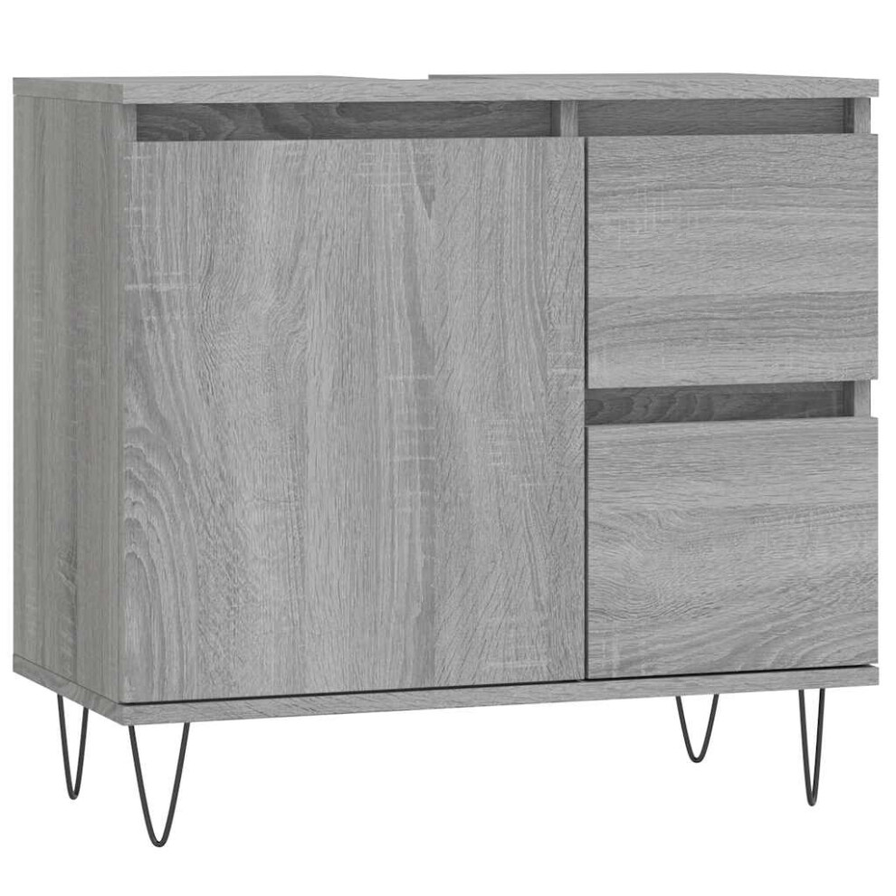 Vidaxl (Grey Sonoma) Bathroom Cabinet Vanity Unit Highboard Cupboard White Engineered Wood