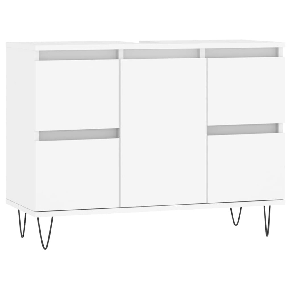 Vidaxl (White) Bathroom Cabinet Vanity Unit Highboard Cupboard White Engineered Wood