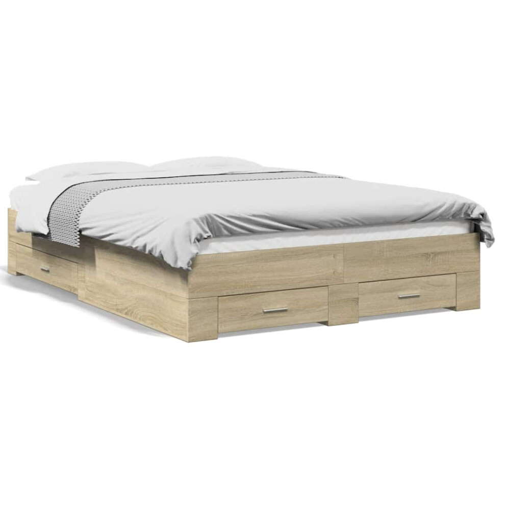 Vidaxl (Sonoma Oak, 135 X 190 Cm) Bed Frame With Drawers Bed Base Grey Sonoma 140X200 Cm Engineered Wood