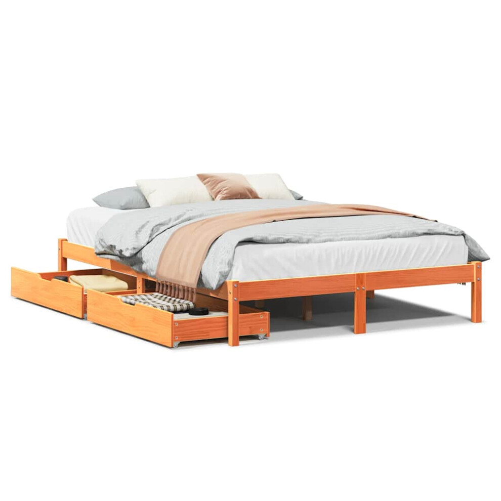 Vidaxl Bed Frame With Drawers Wax Brown 150X200 Cm King Size Solid Wood Pine