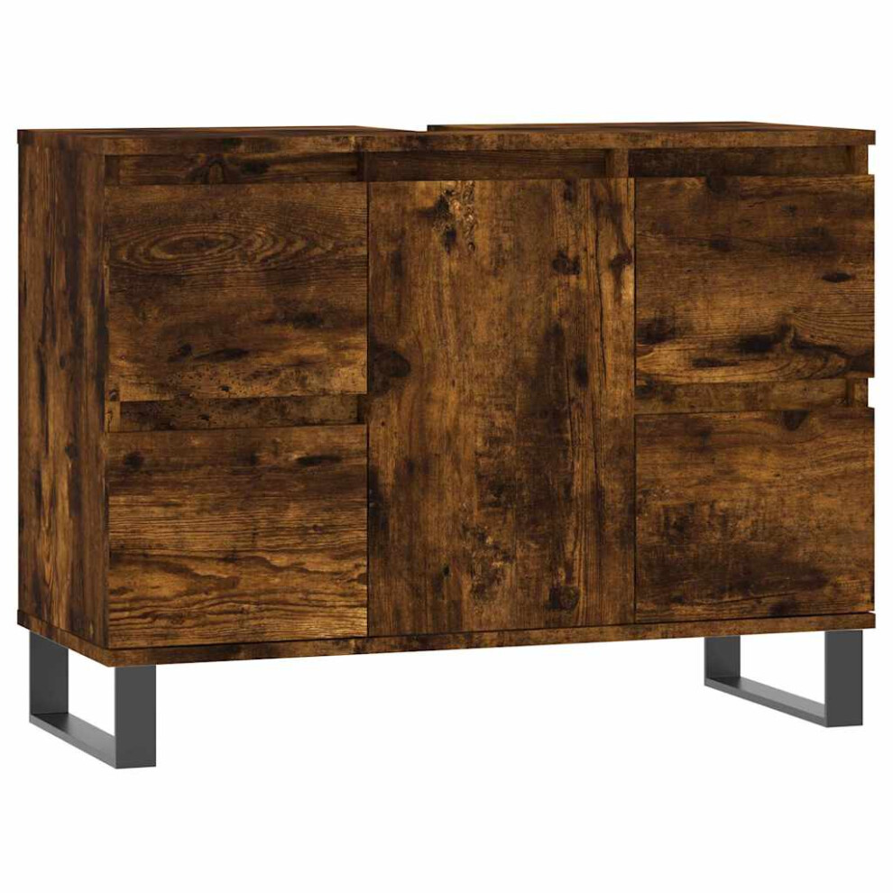 Vidaxl (Smoked Oak) Bathroom Cabinet Vanity Unit Highboard Cupboard White Engineered Wood
