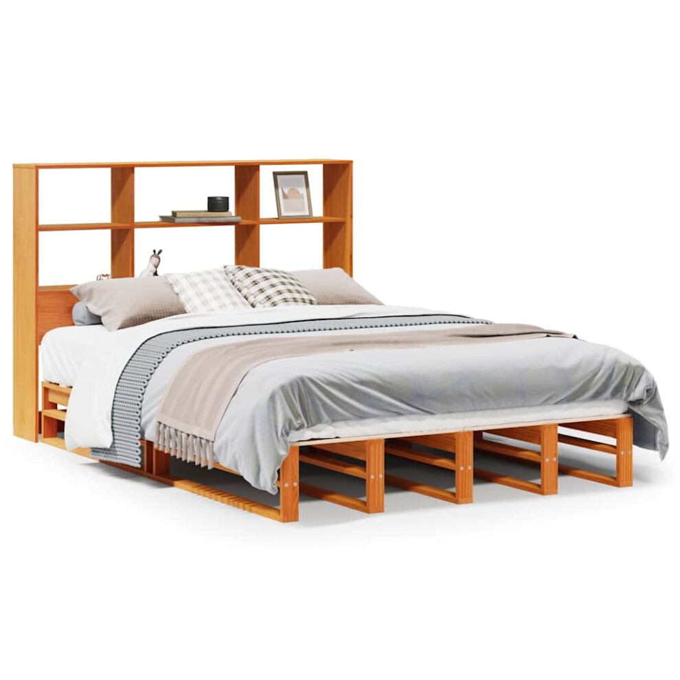 vidaXL Bookcase Bed without Mattress Bed Base Wax Brown 140x200 cm Solid Wood