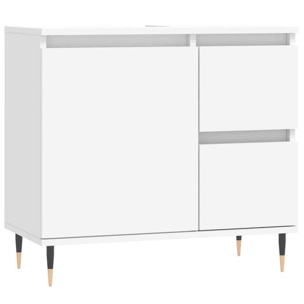 Vidaxl (White) Bathroom Cabinet Vanity Unit Highboard Cupboard Black Engineered Wood