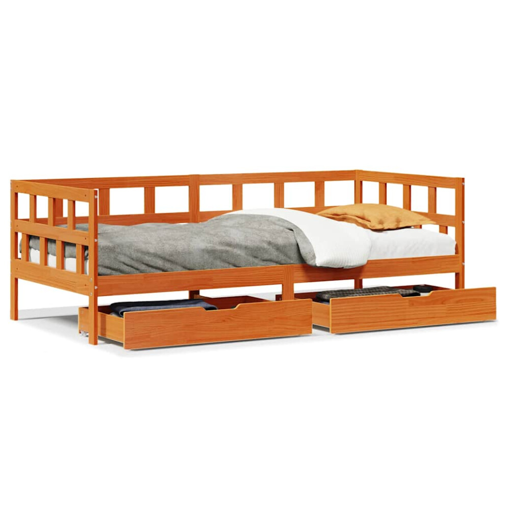 Vidaxl Daybed With Drawers Sofa Bed Couch Wax Brown 90X200 Cm Solid Wood Pine