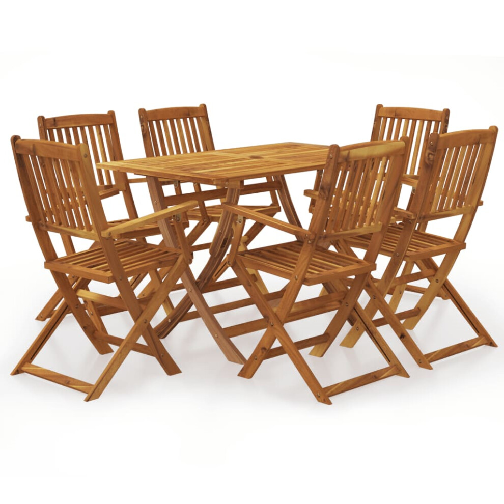 vidaXL 7 Piece Solid Acacia Wood Outdoor Dining Set Folding Armchair Table