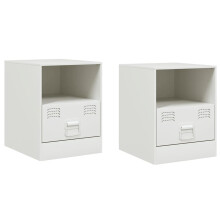 (white, 2 pcs) vidaXL Bedside Cabinet Bedroom Nightstand Side Table Bed Cabinet Black Steel