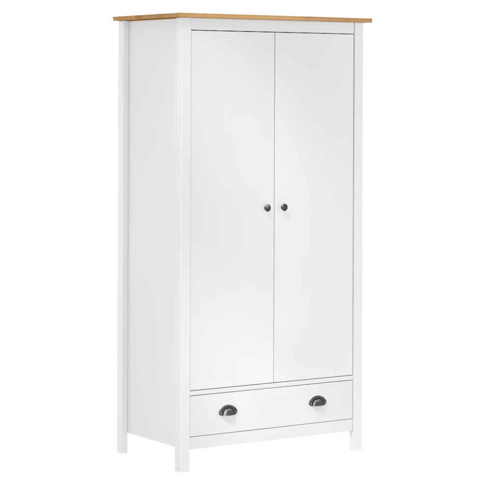 vidaXL Solid Wood Pine 2-Door Wardrobe Hill White 89x50x170 cm Clothes Cabinet
