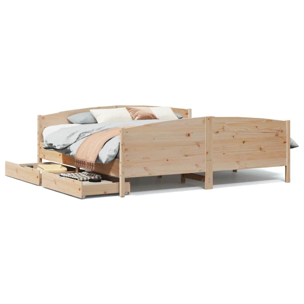 Vidaxl Brown (Natural, 180 X 200 Cm) Bed Frame With Headboard Bed Base Bedstead Solid Wood Pine