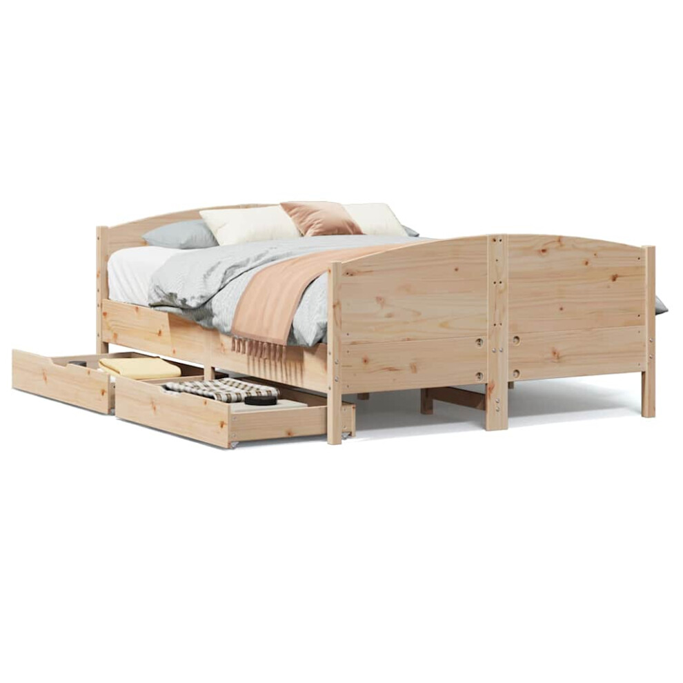 New Vidaxl (Natural, 150 X 200 Cm) Bed Frame With Headboard Bed Base Bedstead Solid Wood Pine Brown