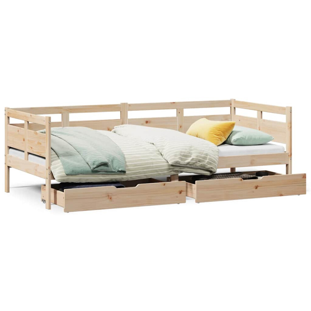 Vidaxl (Natural, 90 X 190 Cm) Daybed With Drawers Sofa Bed Guest Bed Couch Solid Wood Pine