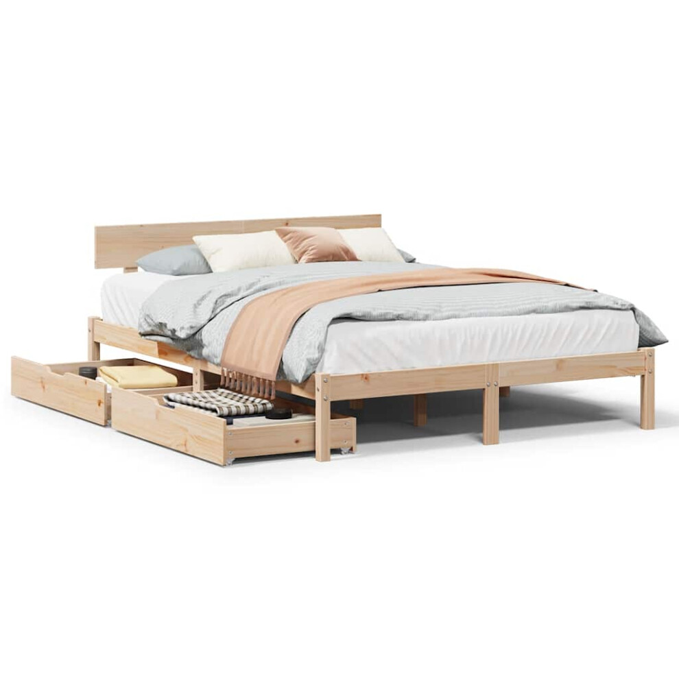 Vidaxl Bed Frame With Drawers Bed Base Bedstead 140X190 Cm Solid Wood Pine