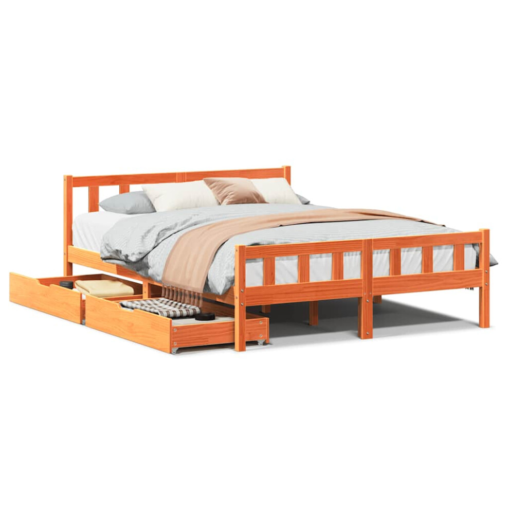 Vidaxl (Wax Brown, 160 X 200 Cm) Bed Frame With Drawers Bed Wax Solid Wood Pine