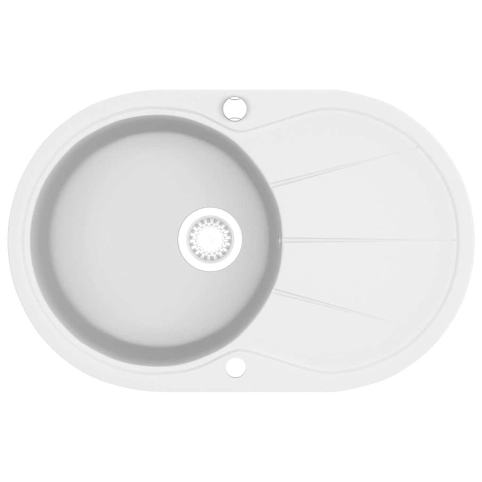 vidaXL Granite Kitchen Sink Single Basin Oval White Basket Strainer Basin