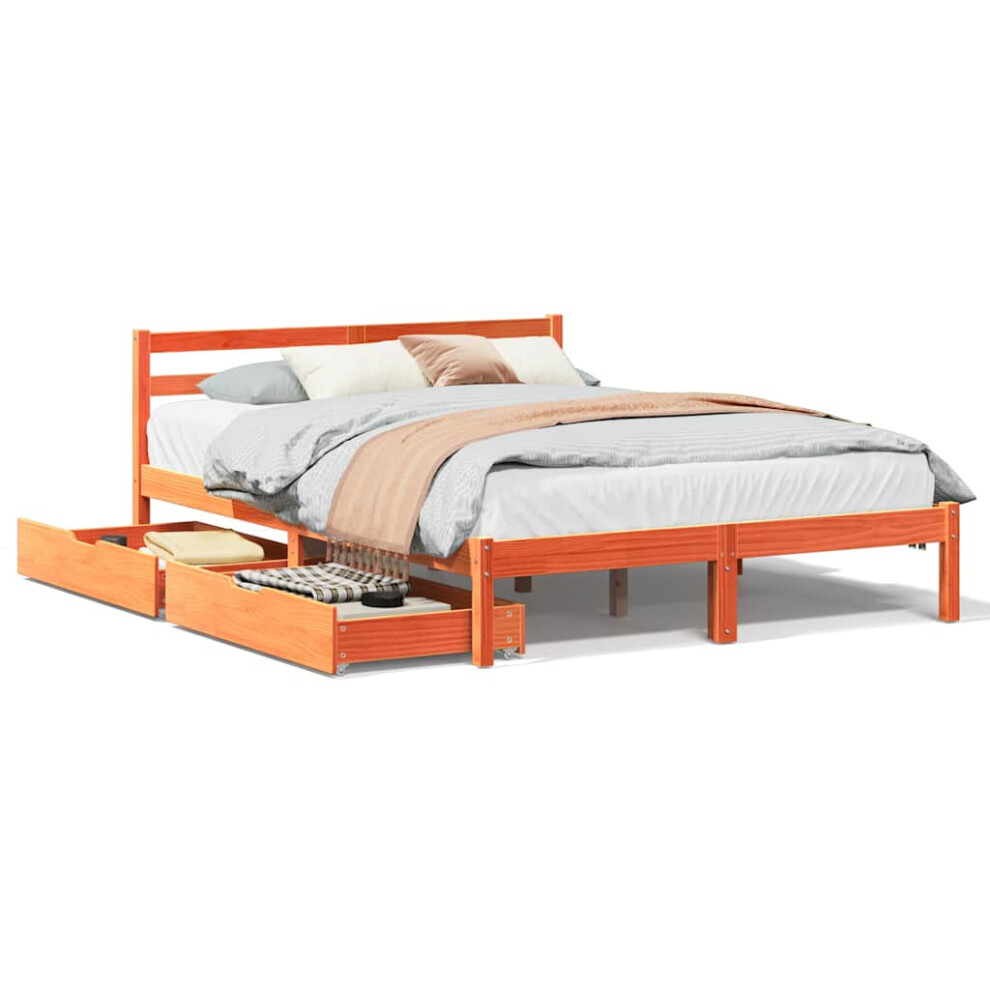 Vidaxl (Wax Brown, 150 X 200 Cm) Bed Frame With Drawers Wax Solid Wood Pine