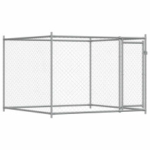 vidaXL Dog Cage with Door Grey Dog Kennel Outdoor Dog Crate Galvanised Steel