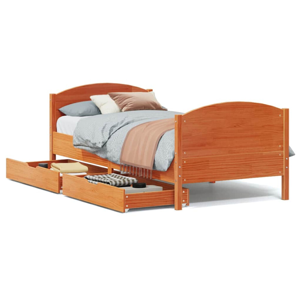 Vidaxl (Wax Brown, 90 X 200 Cm) Bed Frame With Headboard Bed Base Bedstead Solid Wood Pine