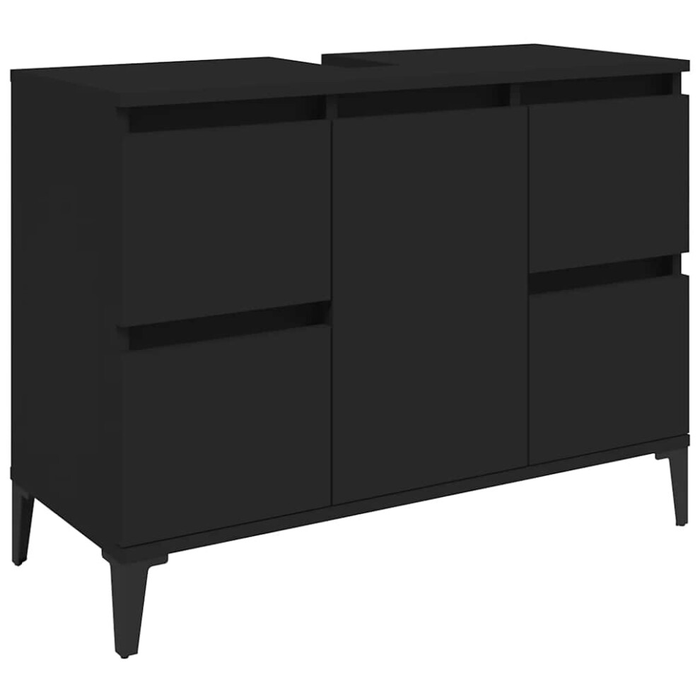 Vidaxl (Black) Sink Cabinet Vanity Unit Storage Under Sink Cabinet Engineered Wood Black
