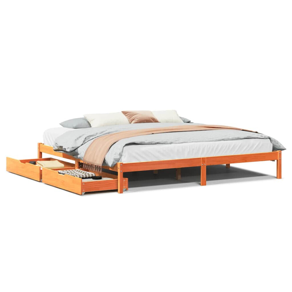 Vidaxl Bed Frame With Drawers Bed Base Wax Brown 200X200 Cm Solid Wood Pine
