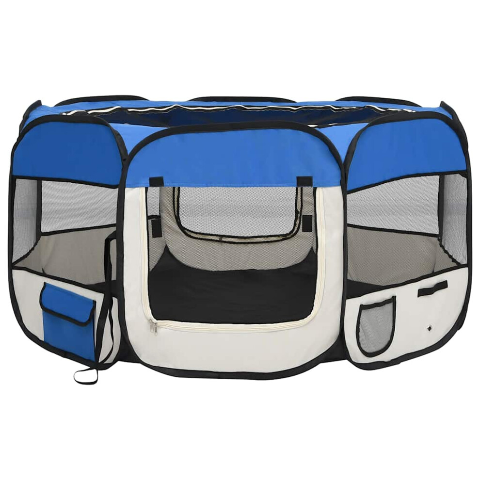Vidaxl Foldable Dog Playpen With Carrying Bag Blue 125X125x61 Cm Pet Run Cage