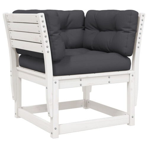 VidaXL vidaXL Garden Sofa Armrest with Cushions Outdoor Sofa White Solid Wood Pine