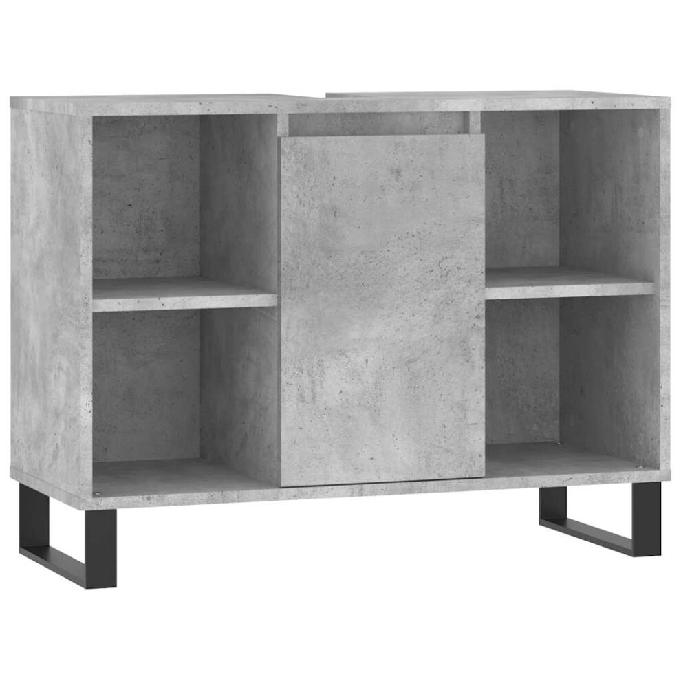 Vidaxl (Concrete Grey) Bathroom Cabinet Vanity Unit Highboard Cupboard White Engineered Wood White,Grey