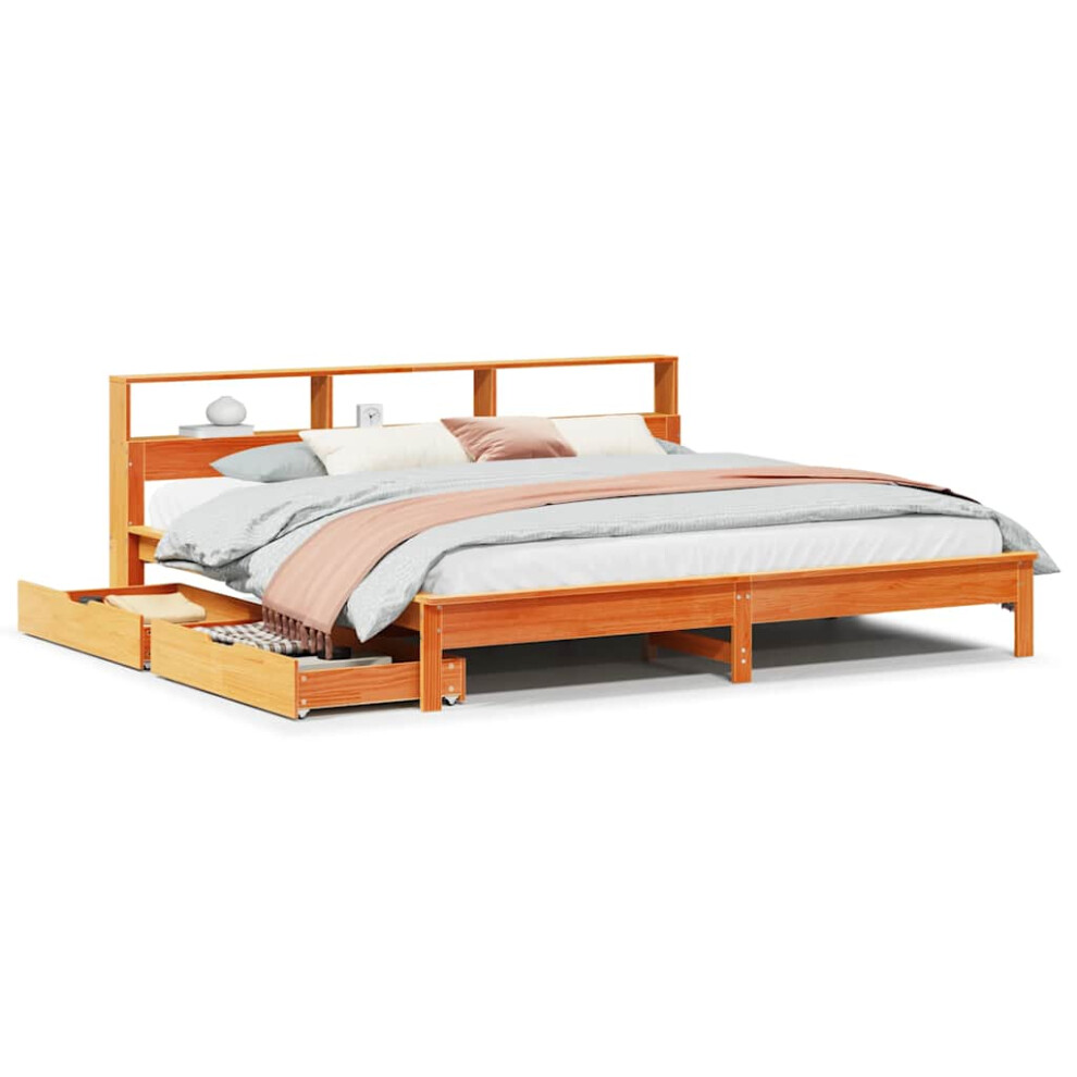 Vidaxl (Wax Brown, 180 X 200 Cm) Bookcase Bed Without Mattress Bed Solid Wood Pine