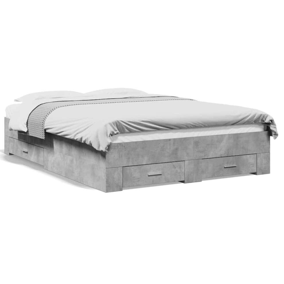 Vidaxl (Concrete Grey, 135 X 190 Cm) Bed Frame With Drawers Bed Base Grey Sonoma 140X200 Cm Engineered Wood