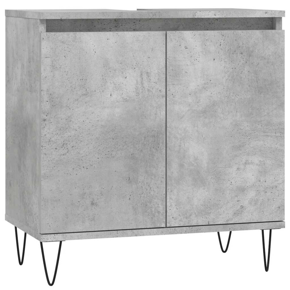Vidaxl (Concrete Grey) Bathroom Cabinet Vanity Unit Highboard Cupboard White Engineered Wood White,Grey