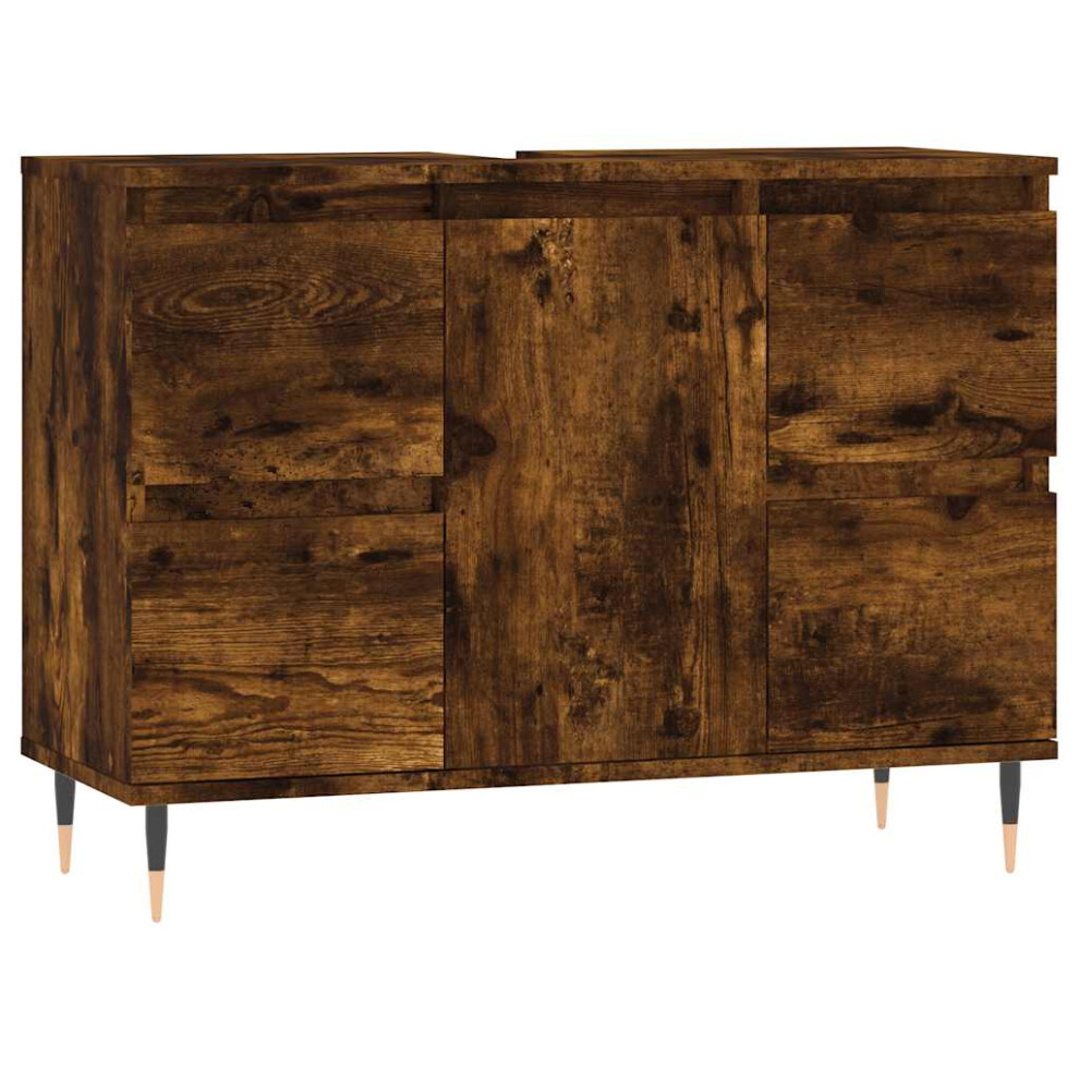 Vidaxl (Smoked Oak) Bathroom Cabinet Vanity Unit Highboard Cupboard White Engineered Wood